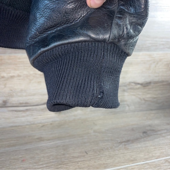 Vintage 90s Black 100% Leather & Wool Letterman Jacket Made in USA Mens XL Long - Picture 16 of 16